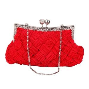 Odette Red Satin Clutch with Chain Shoulder Strap
